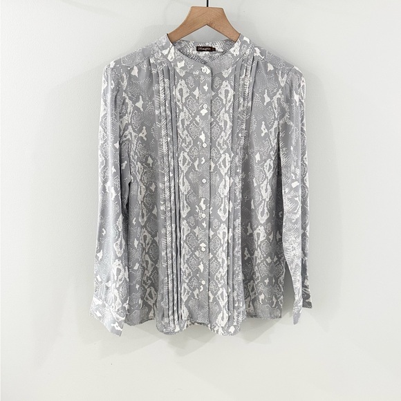 J. McLaughlin Snake Print Silk Blouse Gray Size Large - Picture 3 of 7